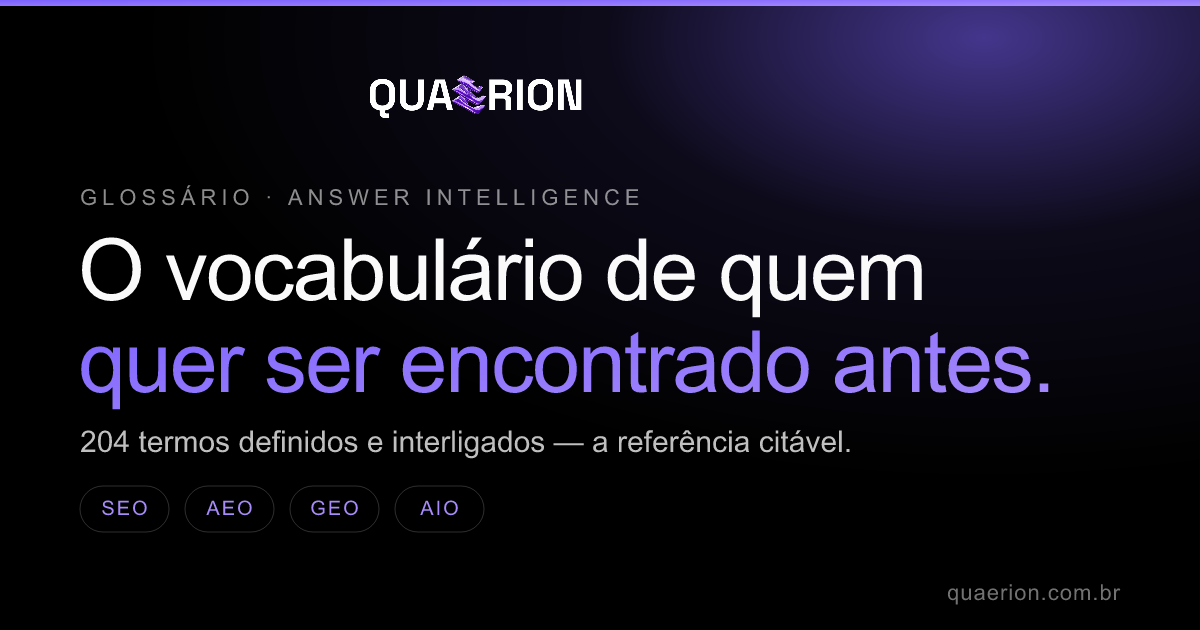 Capa do Glossário Quaerion com 204 termos interligados de SEO, AEO, AIO, GEO e Answer Intelligence