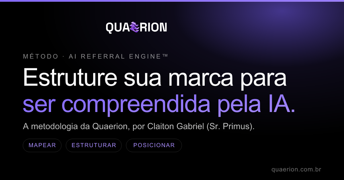 Capa do AI Referral Engine com as etapas mapear, estruturar e posicionar uma marca para ser compreendida por IA